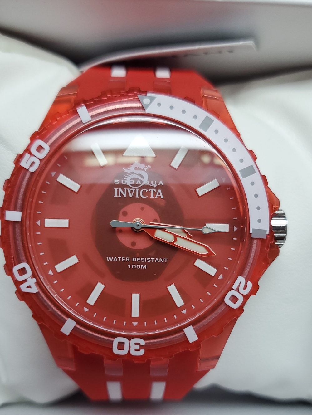 Invicta Red and White Silicone Dive-Style Watch